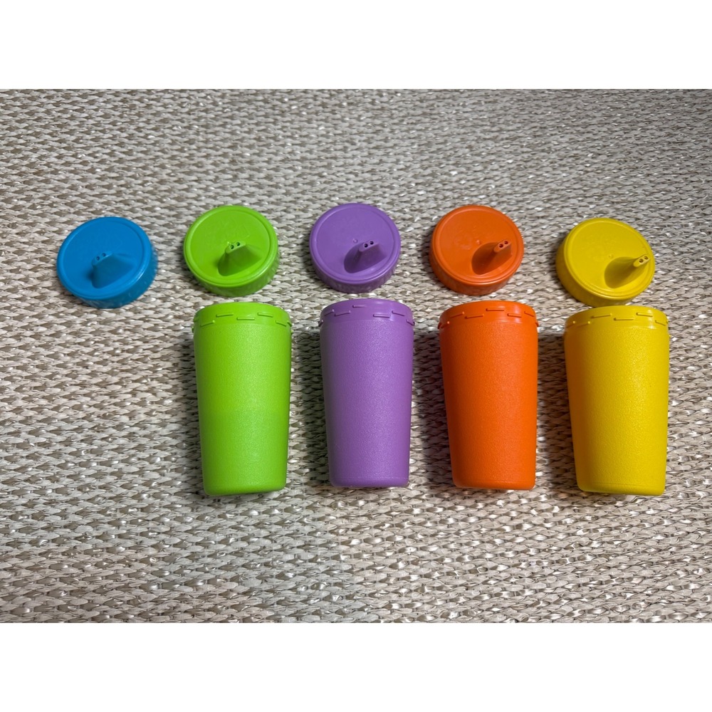 Re-Play Recycled No-Spill Sippy Cups Set of 4 with Extra Lid Multi Color vintage